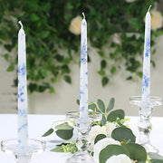 12 pcs 10" tall French Toile Wax Taper Candles - White and Blue CAND_TP10_FLOR_BLUE