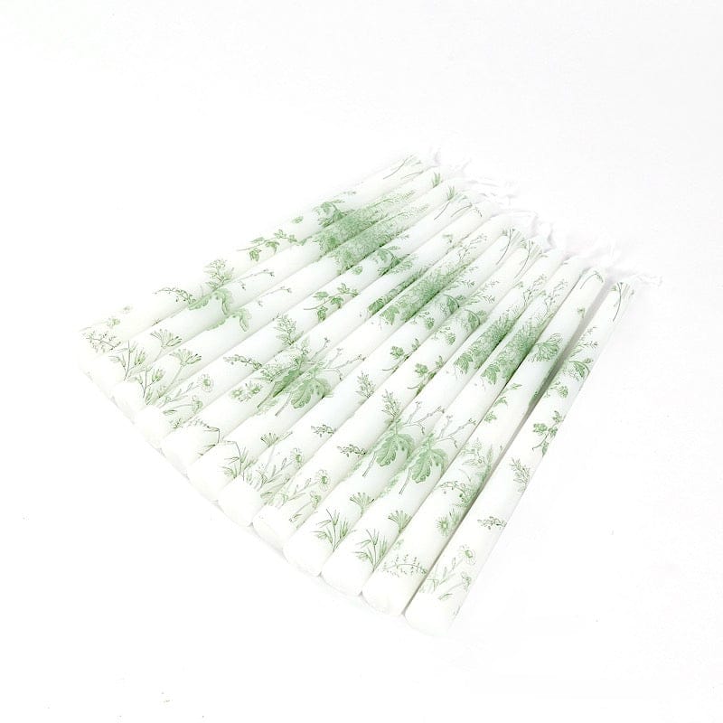 12 pcs 10" tall French Toile Wax Taper Candles - White CAND_TP10_FLOR_SAGE