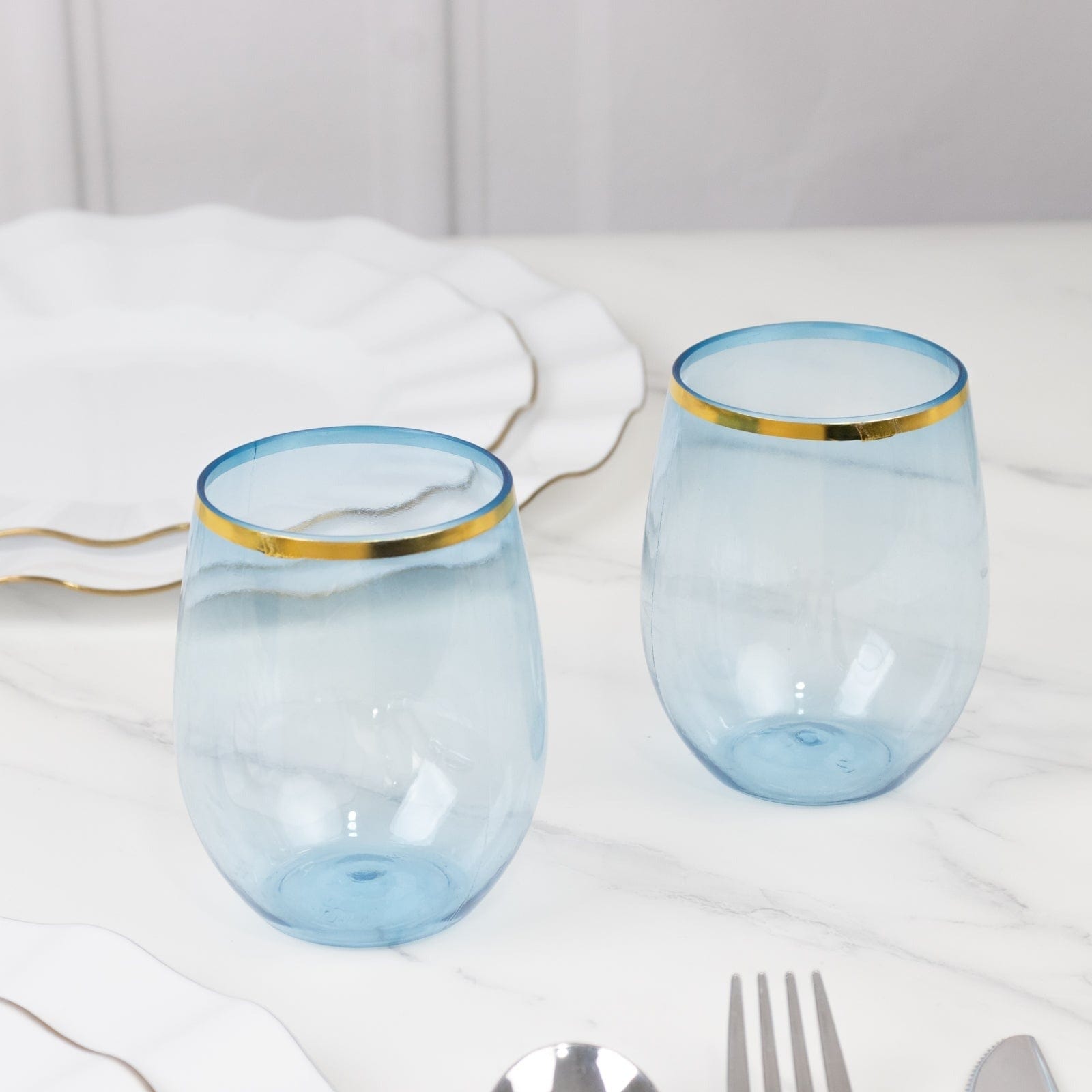 12 pcs 12 oz Gold Rim Stemless Plastic Wine Glasses - Disposable Tableware