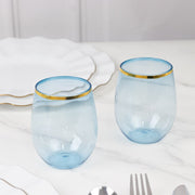12 pcs 12 oz Gold Rim Stemless Plastic Wine Glasses - Disposable Tableware