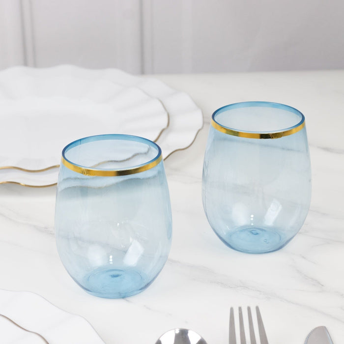12 pcs 12 oz Gold Rim Stemless Plastic Wine Glasses - Disposable Tableware