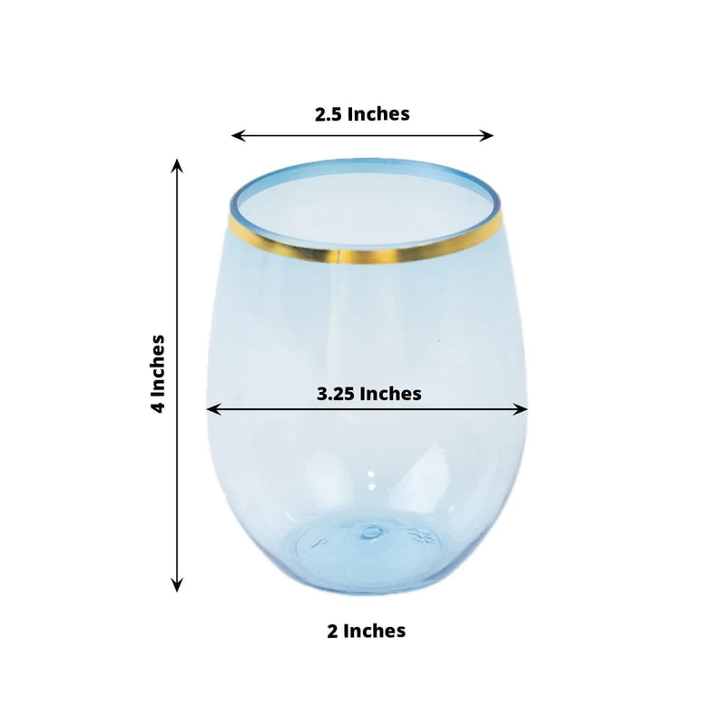 12 pcs 12 oz Gold Rim Stemless Plastic Wine Glasses - Disposable Tableware