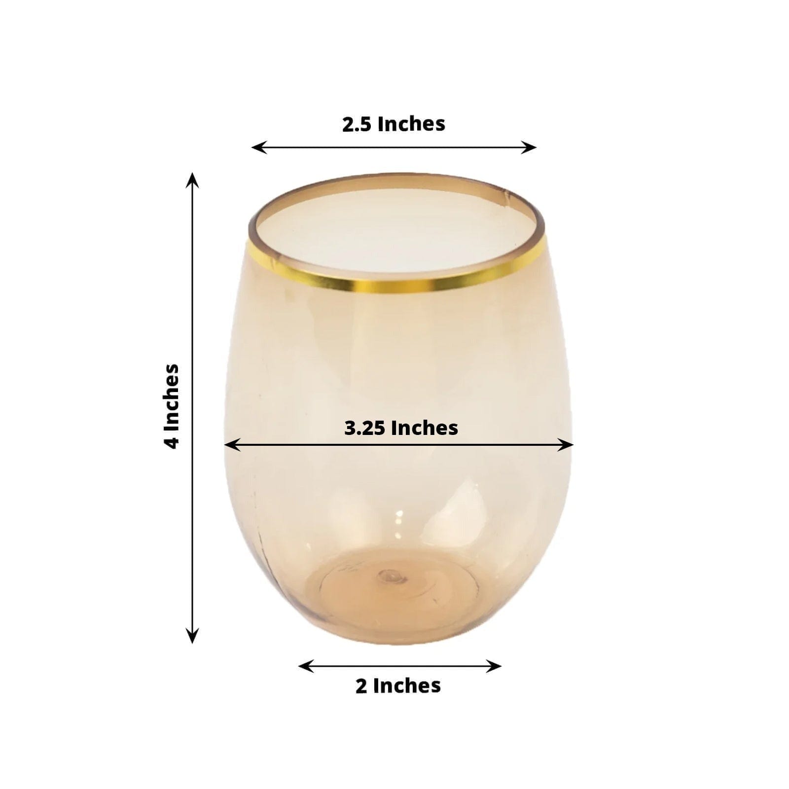 12 pcs 12 oz Gold Rim Stemless Plastic Wine Glasses - Disposable Tableware