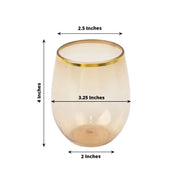 12 pcs 12 oz Gold Rim Stemless Plastic Wine Glasses - Disposable Tableware