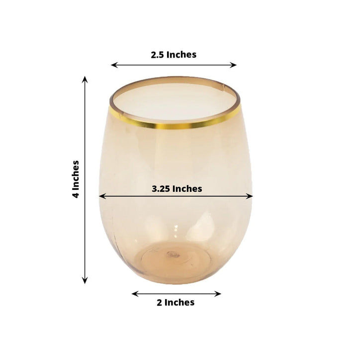 12 pcs 12 oz Gold Rim Stemless Plastic Wine Glasses - Disposable Tableware