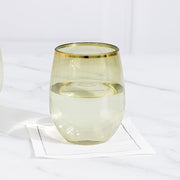 12 pcs 12 oz Gold Rim Stemless Plastic Wine Glasses - Disposable Tableware
