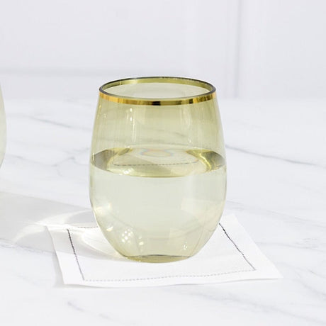 12 pcs 12 oz Gold Rim Stemless Plastic Wine Glasses - Disposable Tableware