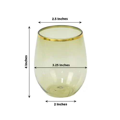 12 pcs 12 oz Gold Rim Stemless Plastic Wine Glasses - Disposable Tableware