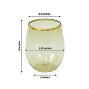 12 pcs 12 oz Gold Rim Stemless Plastic Wine Glasses - Disposable Tableware