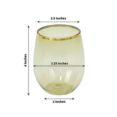 12 pcs 12 oz Gold Rim Stemless Plastic Wine Glasses - Disposable Tableware