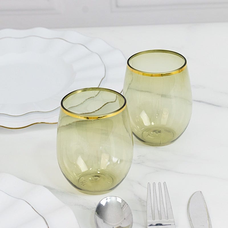 12 pcs 12 oz Gold Rim Stemless Plastic Wine Glasses - Disposable Tableware