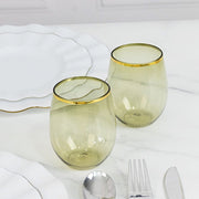 12 pcs 12 oz Gold Rim Stemless Plastic Wine Glasses - Disposable Tableware