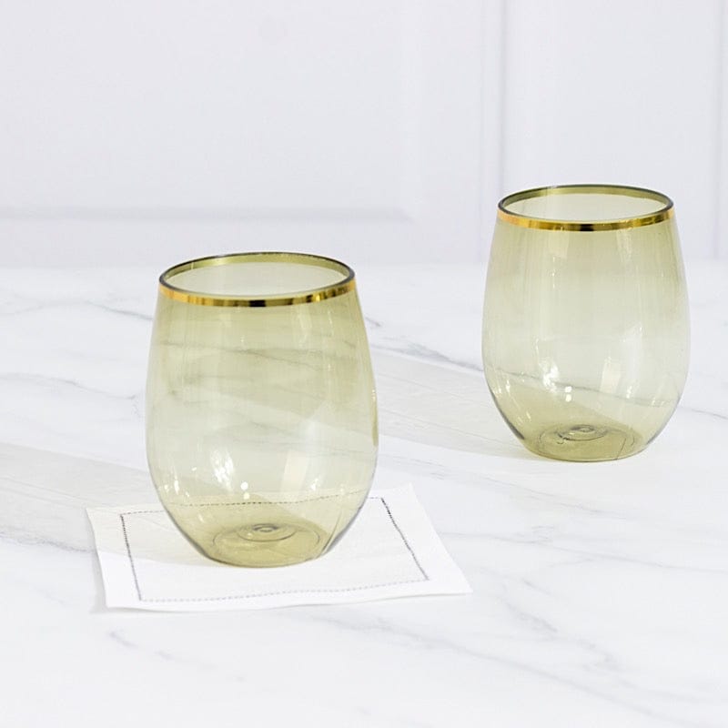 12 pcs 12 oz Gold Rim Stemless Plastic Wine Glasses - Disposable Tableware