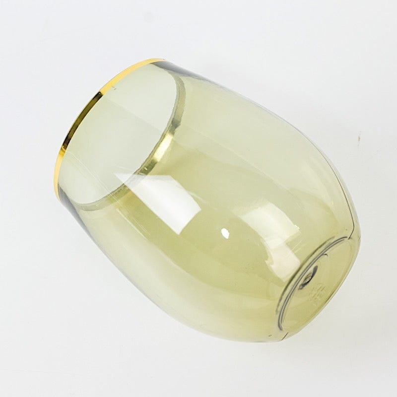 12 pcs 12 oz Gold Rim Stemless Plastic Wine Glasses - Disposable Tableware