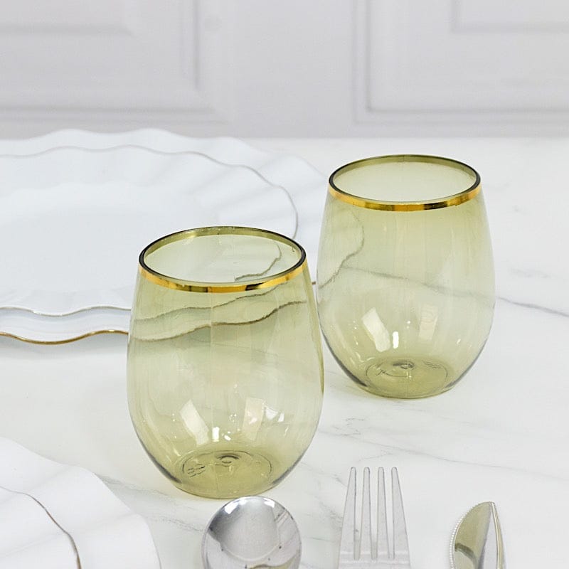 12 pcs 12 oz Gold Rim Stemless Plastic Wine Glasses - Disposable Tableware