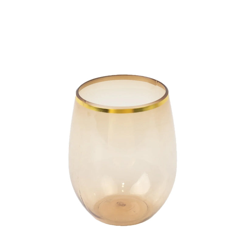 12 pcs 12 oz Gold Rim Stemless Plastic Wine Glasses - Disposable Tableware DSP_CUWN003_12_GDGD