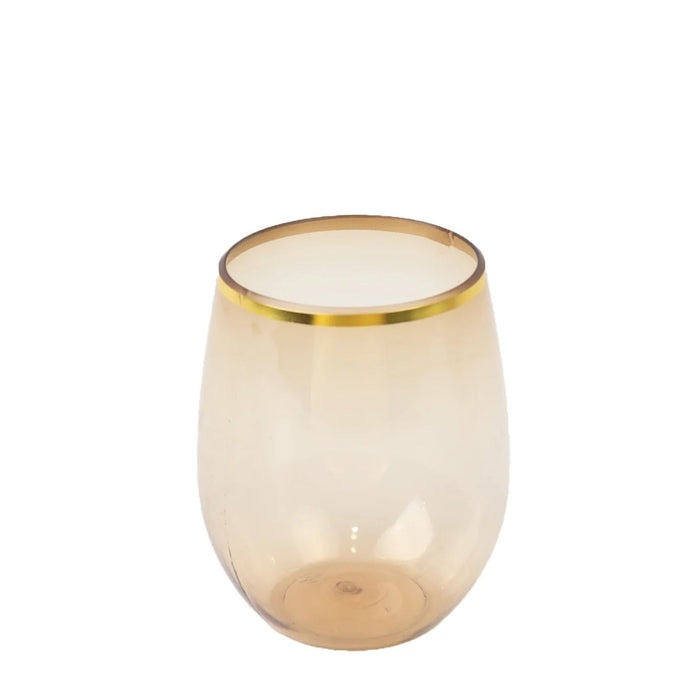 12 pcs 12 oz Gold Rim Stemless Plastic Wine Glasses - Disposable Tableware DSP_CUWN003_12_GDGD