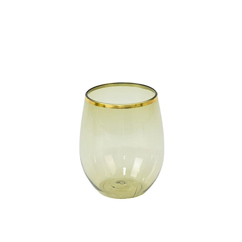 12 pcs 12 oz Gold Rim Stemless Plastic Wine Glasses - Disposable Tableware DSP_CUWN003_12_T087GD