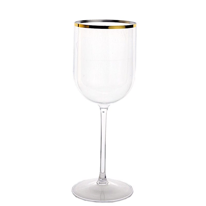 12 pcs 12 oz Plastic Wine Glasses with Gold Rim - Clear DSP_CUWN003HD_12_CLGD