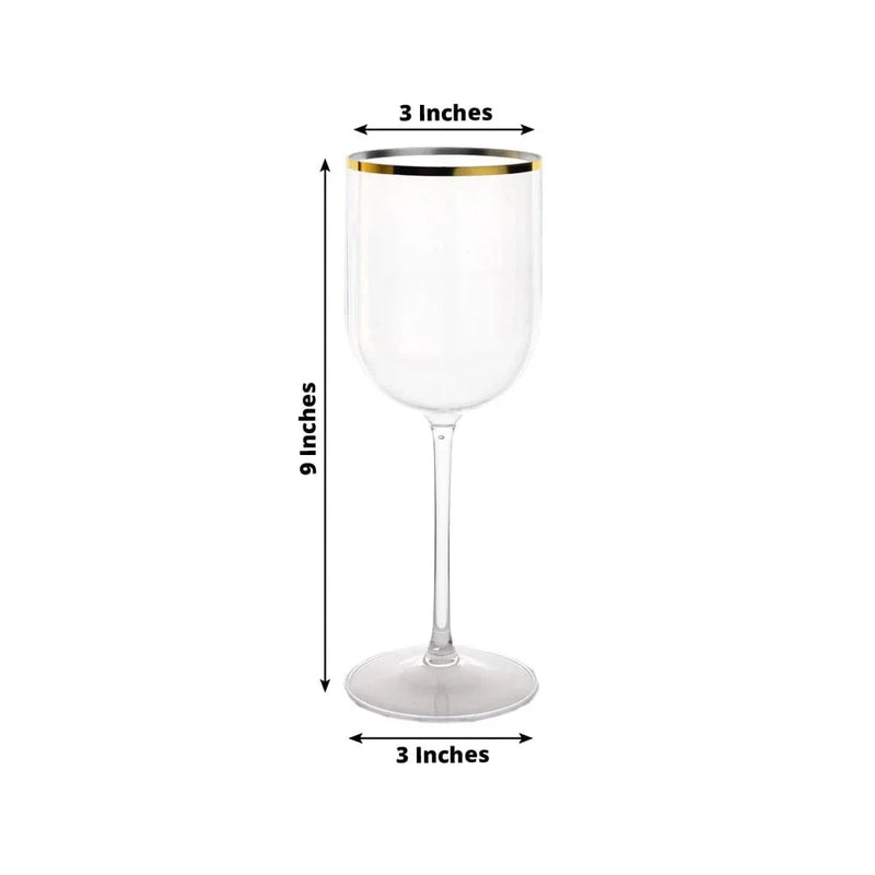 12 pcs 12 oz Plastic Wine Glasses with Gold Rim - Clear DSP_CUWN003HD_12_CLGD