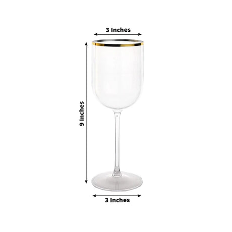 12 pcs 12 oz Plastic Wine Glasses with Gold Rim - Clear DSP_CUWN003HD_12_CLGD