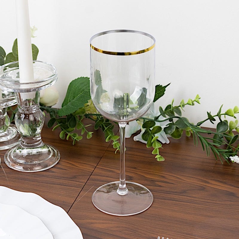 12 pcs 12 oz Plastic Wine Glasses with Gold Rim - Clear DSP_CUWN003HD_12_CLGD