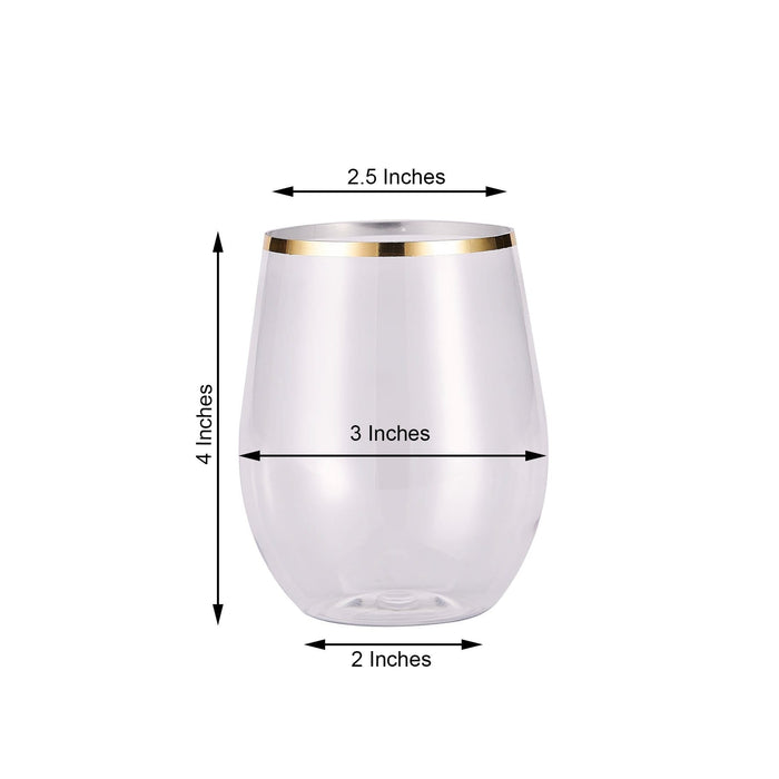 12 pcs 14 oz Gold Rim Stemless Plastic Wine Glasses - Disposable Tableware