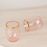12 pcs 14 oz Gold Rim Stemless Plastic Wine Glasses - Disposable Tableware