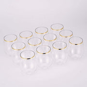 12 pcs 14 oz Gold Rim Stemless Plastic Wine Glasses - Disposable Tableware