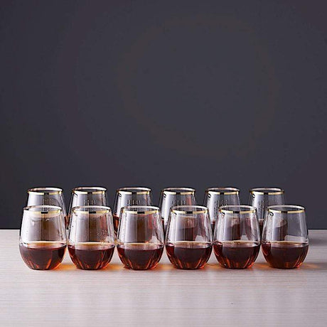 12 pcs 14 oz Gold Rim Stemless Plastic Wine Glasses - Disposable Tableware