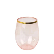 12 pcs 14 oz Gold Rim Stemless Plastic Wine Glasses - Disposable Tableware DSP_CUWN003_12_046GD