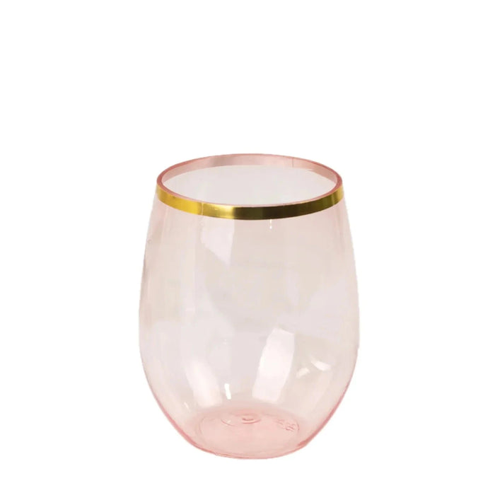 12 pcs 14 oz Gold Rim Stemless Plastic Wine Glasses - Disposable Tableware DSP_CUWN003_12_046GD