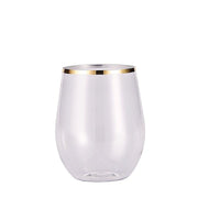 12 pcs 14 oz Gold Rim Stemless Plastic Wine Glasses - Disposable Tableware DSP_CUWN003_12_GOLD