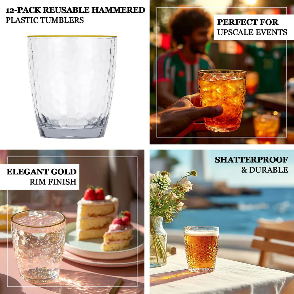 12 pcs 14oz Plastic Shatterproof Tumblers with Gold Rim - Clear DSP_CUCT012_14_CLGD