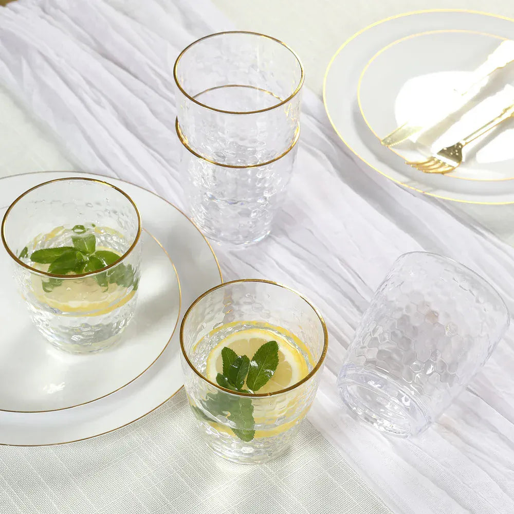 12 pcs 14oz Plastic Shatterproof Tumblers with Gold Rim - Clear DSP_CUCT012_14_CLGD