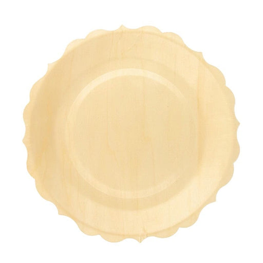 12 pcs 9" Natural Birch Wooden Scalloped Rim Dinner Plates - Disposable Tableware BIRC_P009_9