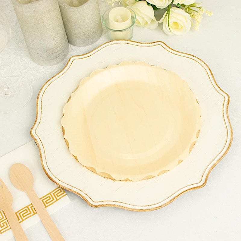 12 pcs 9" Natural Birch Wooden Scalloped Rim Dinner Plates - Disposable Tableware BIRC_P009_9