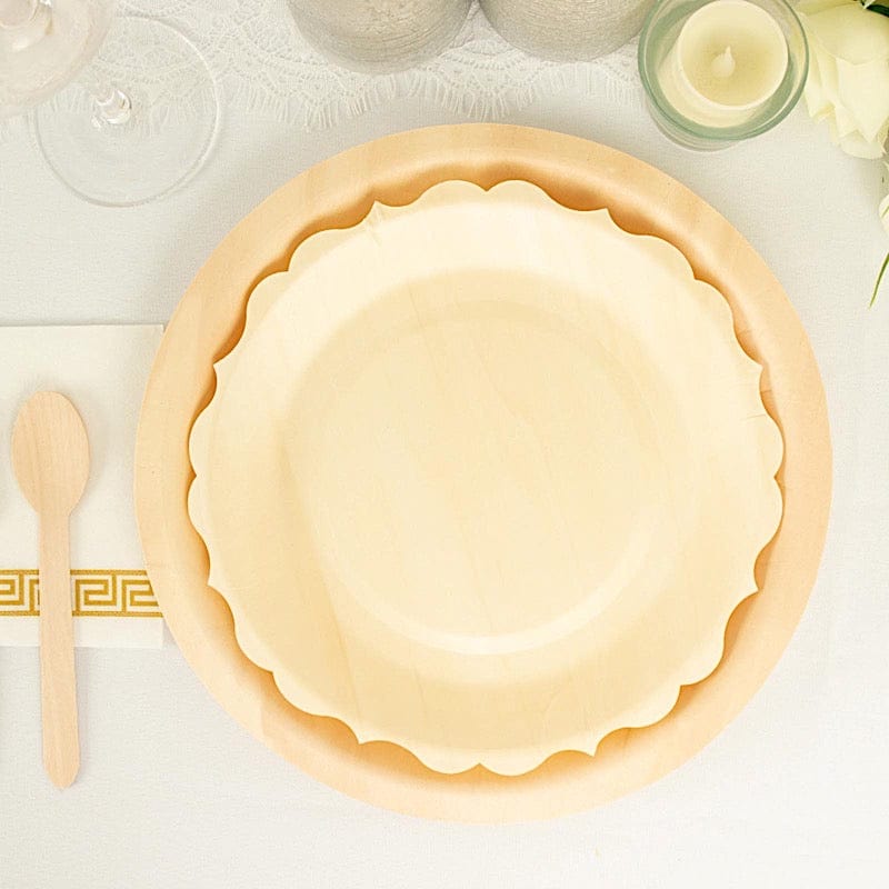 12 pcs 9" Natural Birch Wooden Scalloped Rim Dinner Plates - Disposable Tableware BIRC_P009_9