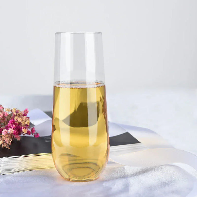 12 pcs 9 oz Stemless Plastic Champagne Flutes - Disposable Glasses
