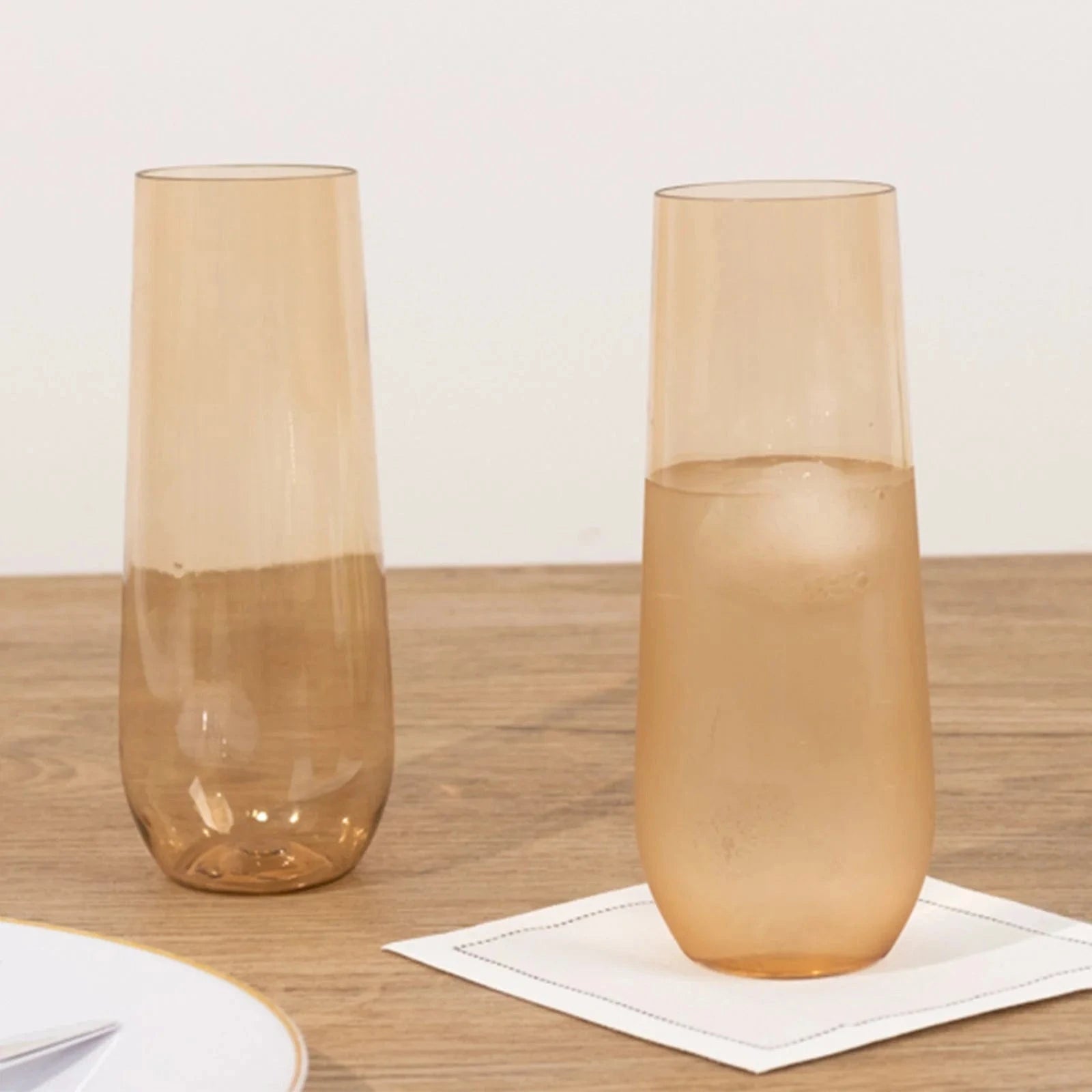 12 pcs 9 oz Stemless Plastic Champagne Flutes - Disposable Glasses DSP_CUCP003_9_AMB