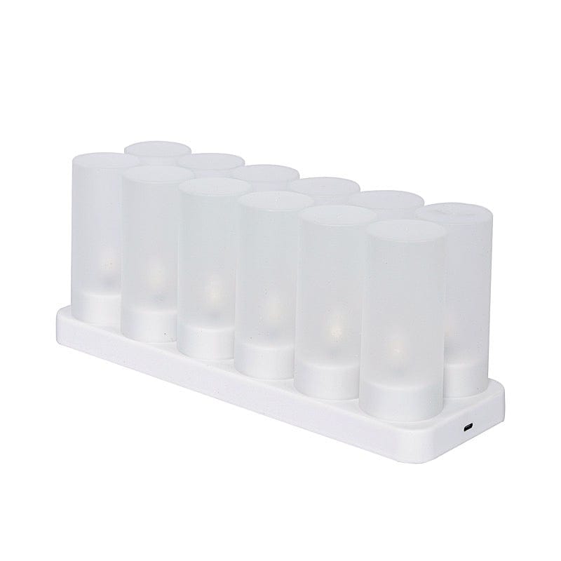 12 pcs Rechargeable Tea Light Candles with Frosted Shades - White LED_CAND_TL001_RC_WHT_PK12