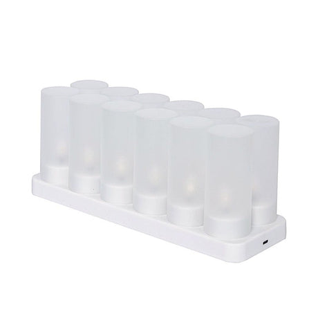 12 pcs Rechargeable Tea Light Candles with Frosted Shades - White LED_CAND_TL001_RC_WHT_PK12