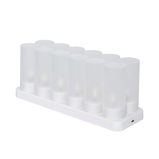 12 pcs Rechargeable Tea Light Candles with Frosted Shades - White LED_CAND_TL001_RC_WHT_PK12