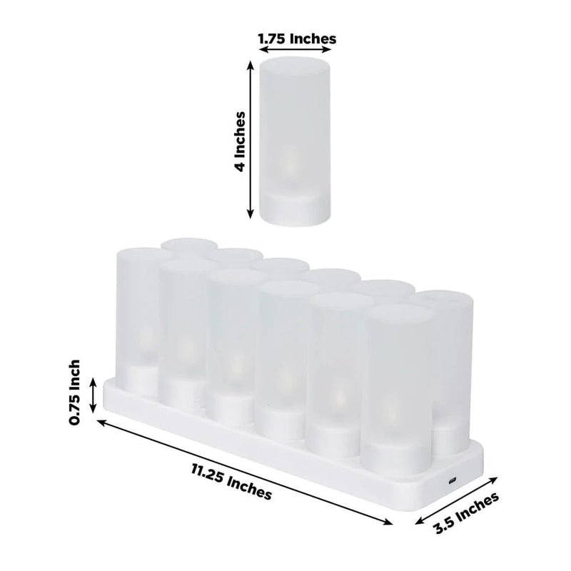 12 pcs Rechargeable Tea Light Candles with Frosted Shades - White LED_CAND_TL001_RC_WHT_PK12