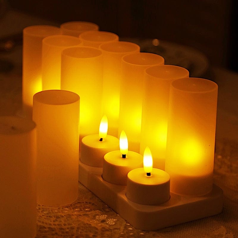 12 pcs Rechargeable Tea Light Candles with Frosted Shades - White LED_CAND_TL001_RC_WHT_PK12