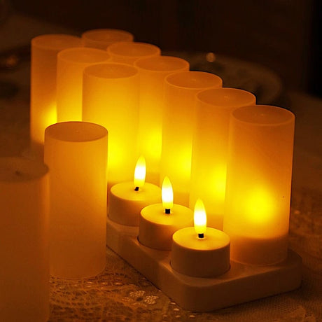 12 pcs Rechargeable Tea Light Candles with Frosted Shades - White LED_CAND_TL001_RC_WHT_PK12
