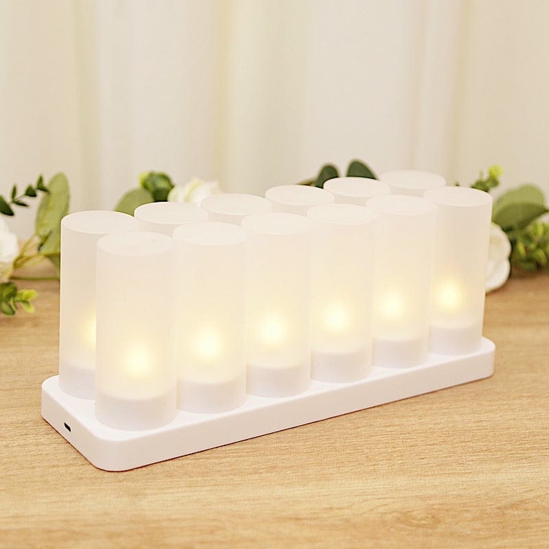 12 pcs Rechargeable Tea Light Candles with Frosted Shades - White LED_CAND_TL001_RC_WHT_PK12