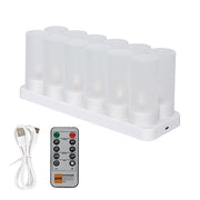 12 pcs Rechargeable Tea Light Candles with Frosted Shades - White LED_CAND_TL001_RC_WHT_PK12