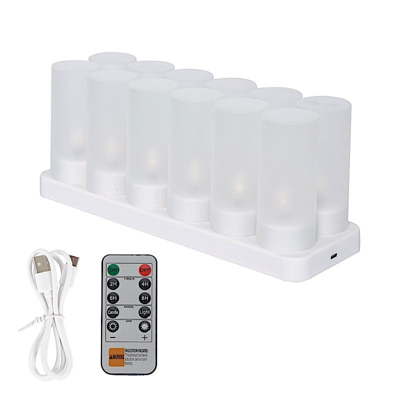 12 pcs Rechargeable Tea Light Candles with Frosted Shades - White LED_CAND_TL001_RC_WHT_PK12