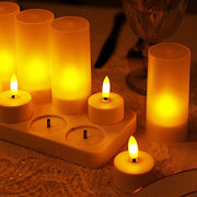 12 pcs Rechargeable Tea Light Candles with Frosted Shades - White LED_CAND_TL001_RC_WHT_PK12
